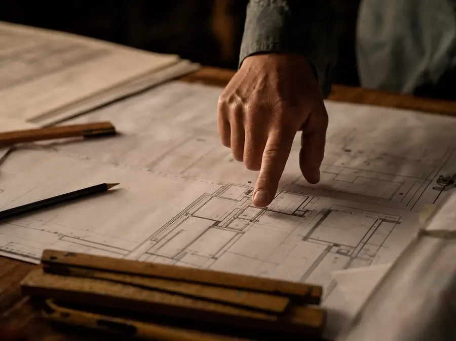 Overleg over de bouwtekening op de werkplek met de opdrachtgever
